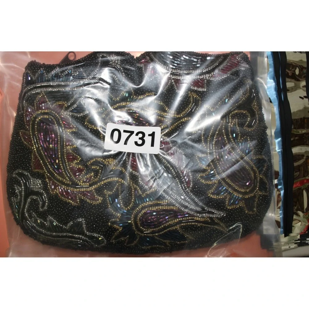 VTG Carolyne Barton Beaded Paisley Clutch Evening‎ Bag Black Red Gold